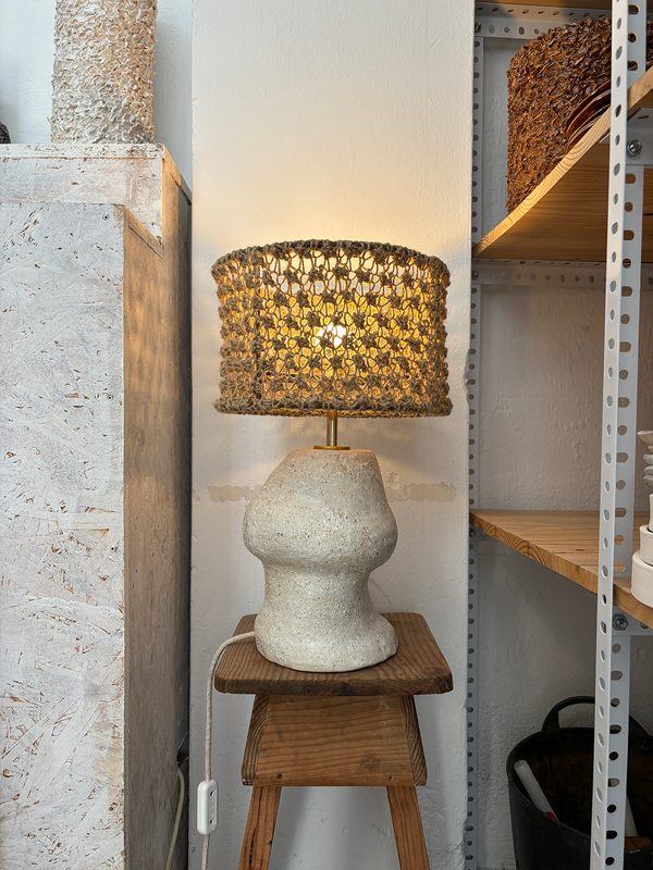 Irregular Matadero Table Lamp with weaved Lampshade with needles Rustic Knot Stitch
