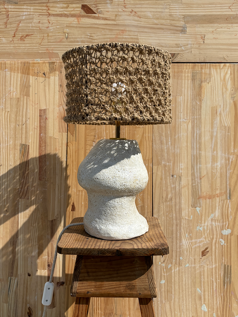 Irregular Matadero Table Lamp with weaved Lampshade with needles Rustic Knot Stitch